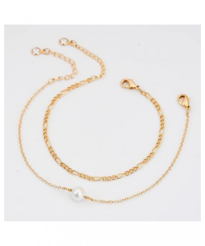 Bracelet for Women Gold Layered Set 2 Layer 14K Gold Plated Simple Dainty Chain Everyday Jewelry Figaro & Pearl $11.15 Bracelets