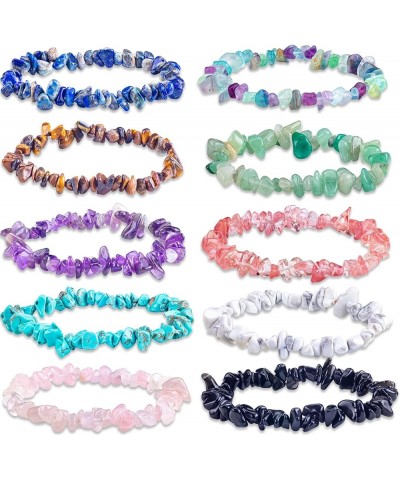 10 Pcs Natural Gemstone Chakra Bracelets Set Crystal Healing Irregular Chip Stones Stretch Bracelets for Reiki Yoga Bead Jewe...